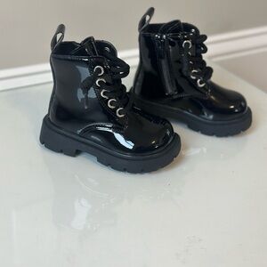 Black Glossy Combat Boots with Chunky Sole